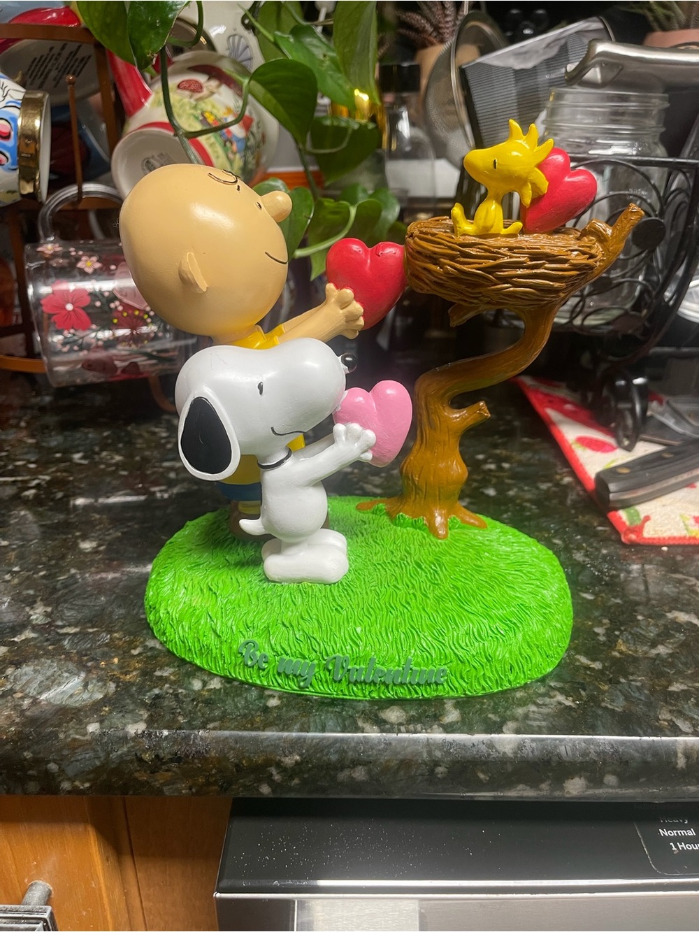 Peanuts Snoopy & Woodstock Valentine Figurine - White, Yellow, Pink & Red